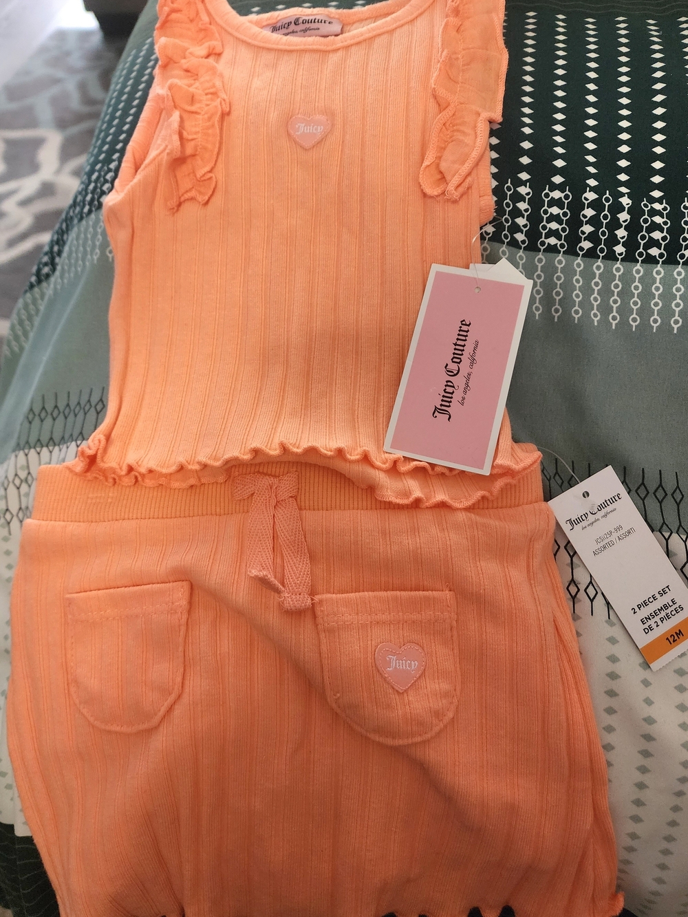 Juicy Couture Peach Ribbed Tank & Shorts Set Sz 12M NWT